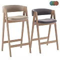 Elegant Modern Bar Stools With Wooden Frame Backrest And Colored Cushions 3d model