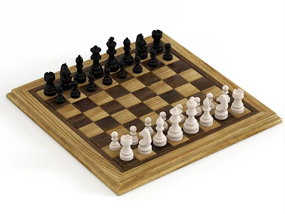 Wooden Chessboard With Black And White Chess Pieces For Board Game Entertainment 3d model