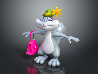 Cartoon Squirrel Game Movie Character With Green Hat Yellow Flower And Pink Handbag 3d model
