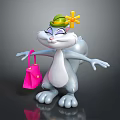 Cartoon Squirrel Game Movie Character With Green Hat Yellow Flower And Pink Handbag