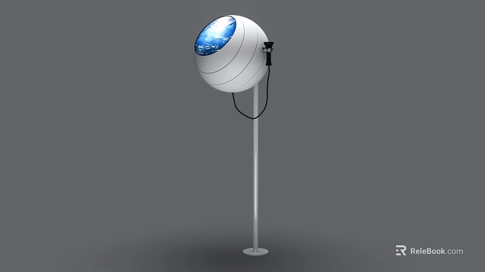 Modern White Spherical Device With Blue Circular Screen And Metal Stand 3d model
