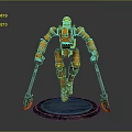 Orange Mechanical Robot Character With Armored Body And Luminous Hand Tools In Sci Fi Art