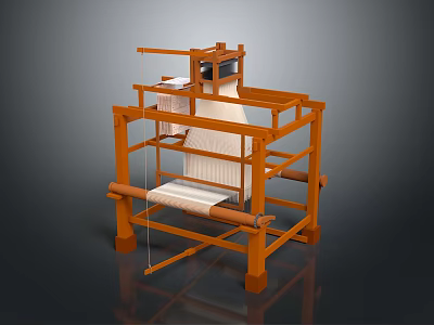 Traditional Wooden Frame Loom With Weaving Fabric Threads And Structural Design 3d model