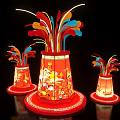 Red Tower Shaped Lantern Photo Check In Spot With Colorful Decorations And Fu Characters