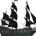 Vintage Pirate Sailing Ship With Black Sails Multiple Masts And Wooden Hull