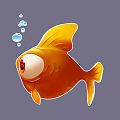 Adorable Orange Goldfish with Big Round Eyes and Floating Bubbles Swimming in Water