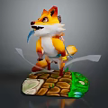 Playful 3D Cartoon Fox Character In Dynamic Pose On Stone Path With Green Grass