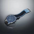 Modern Blue Dial Watch With Black Metal Strap And Sleek Chronograph Design