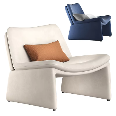White And Blue Lounge Chairs With Orange Cushion Modern Stylish Design 3d model