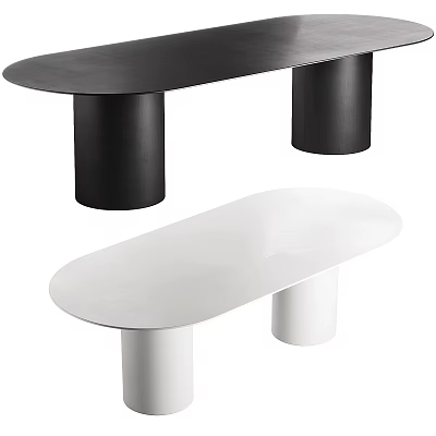 Oval Shaped Dining Tables With Smooth Tabletop And Cylindrical Legs In Black And White 3d model