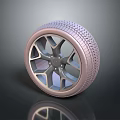 Modern Automotive Tire With Metallic Alloy Wheel Spoke Design And Tread Pattern