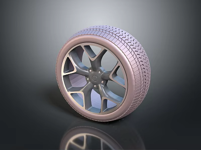 Modern Automotive Tire With Metallic Alloy Wheel Spoke Design And Tread Pattern 3d model