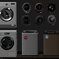 Modern Front Load and Top Load Washing Machines in White Beige with Control Panels