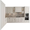 Modern White Kitchen Cabinets With Brick Backsplash Drawers And Gas Stove