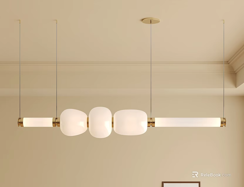 Modern Minimalist Chandelier With White Shades And Gold Metal Frame In Living Room 3d model 