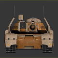 Modern Orange Armored Tank With Cannon Barrel Tracks And Military Design