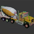 Yellow And White Cement Mixer Truck With Cab Rotating Drum And Wheels