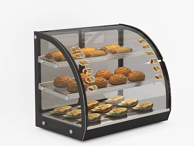 Transparent Bakery Display Case Kitchen Appliance With Bread Croissants On Multi Layer Shelves 3d model