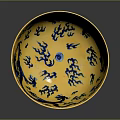 Traditional Yellow Bowl With Blue Dragon Patterns For Daily Household Use