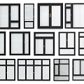 Various Window Designs With Black Frames White Glass And Different Sizes 3d model