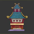 Traditional Chinese Two Story Architecture With Green Tiled Roof Golden Decorations And Red Walls