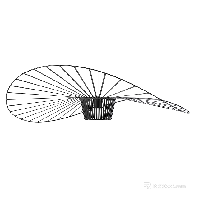 Modern Pendant Light Featuring Linear Streamlined Black Metal Frame Design 3d model