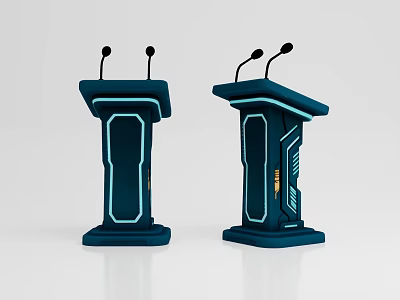 Modern Blue Podiums With Dual Microphones And Sleek Line Design 3d model