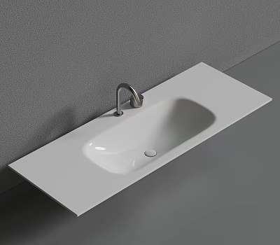 Modern Sleek White Washbasin Design With Ceramic Countertop And Chrome Faucet 3d model