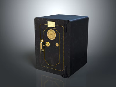 Black Home Safe With Gold Accents Secure Lock And Decorative Emblem 3d model