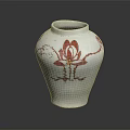 White Ceramic Vase With Red Floral Patterns And Artistic Decorative Design 3d model