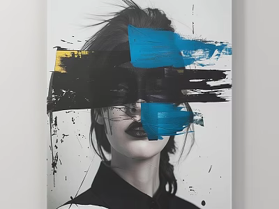 Abstract Painting Featuring Female Face With Blue Yellow Black Bold Brushstrokes And Splash Art 3d model