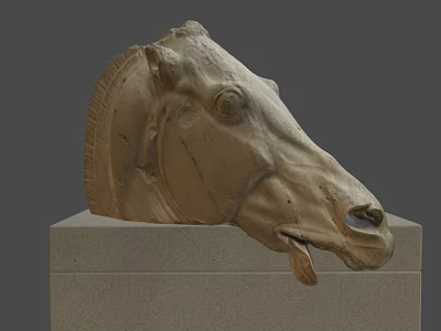 Ancient Horse Head Stone Sculpture With Intricate Carved Details On Pedestal 3d model