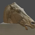 Ancient Horse Head Stone Sculpture With Intricate Carved Details On Pedestal