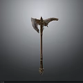 Ornate Mythical Axe Weapon With Carved Handle And Winged Blade Design