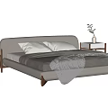 Modern Minimalist Double Bed With Gray Bedding Nightstands And Plant Vases