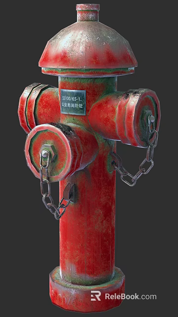 Red Fire Hydrant With Chains And Valves For Emergency Fire Safety Equipment 3d model 