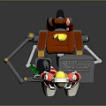 Pink Headed Mecha Character In Blue Red Armor With White Boots And Mechanical Structure