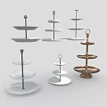 Elegant Multi Tier Food Serving Stands With White And Gold Designs For Dessert