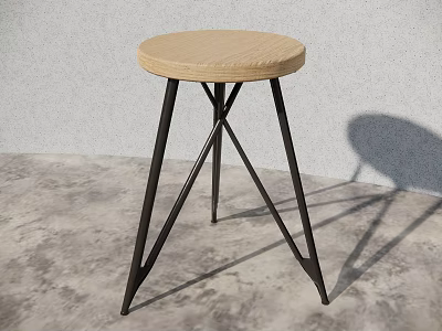 Round Side Table With Light Wood Top And Black Metal Cross Legs Modern Design 3d model