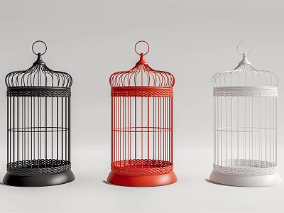Black Red White Metal Birdcage Decorative Ornament Set for Home Decor 3d model