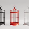 Black Red White Metal Birdcage Decorative Ornament Set for Home Decor