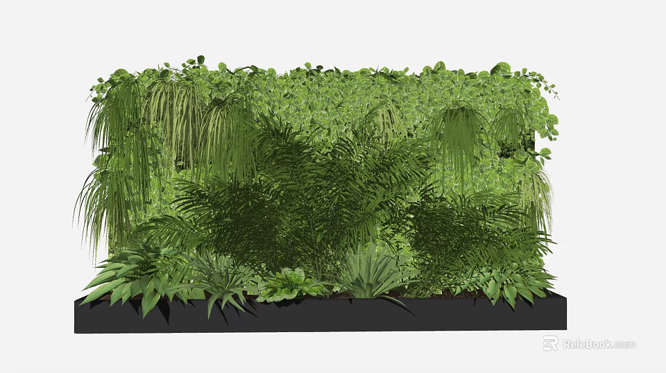 Lush Green Vertical Garden Wall With Diverse Hanging And Foliage Plants 3d model 