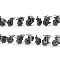 Various Black Industrial Caster Tires In Different Sizes And Structural Designs 3d model