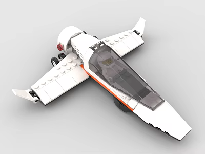 Detailed White Building Blocks Airplane Model with Orange Stripe Transparent Cockpit and Wings 3d model