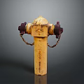 Yellow Vintage Fire Hydrant With Chains And Valves On Dark Background 3d model