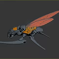Mechanical Cosmic Insect with Transparent Red Wings and Metallic Blue Orange Body for Space Exploration