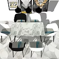 Modern Dining Table Set With Marble Top Black White Chairs And Decorative Wall Art