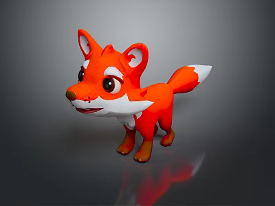 Cartoon Fox Game Movie Character With Big Eyes Orange Fur And White Tail Tip 3d model
