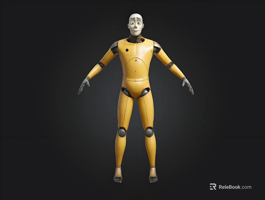 Detailed Yellow Humanoid Robot 3D Model With Mechanical Structure In Standing Pose 3d model