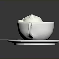 White Ceramic Cup With Green Drink And Cat Shaped Foam On Saucer With Spoon